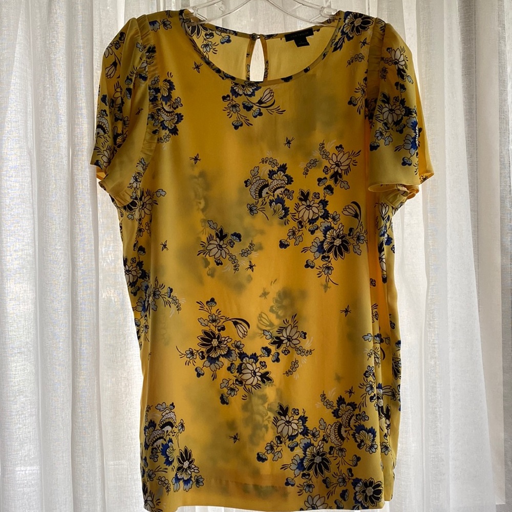 Yellow floral print flutter sleeve blouse